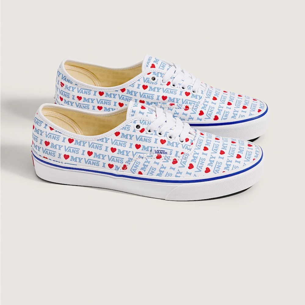 Vans White Sneakers with Red and Blue Print